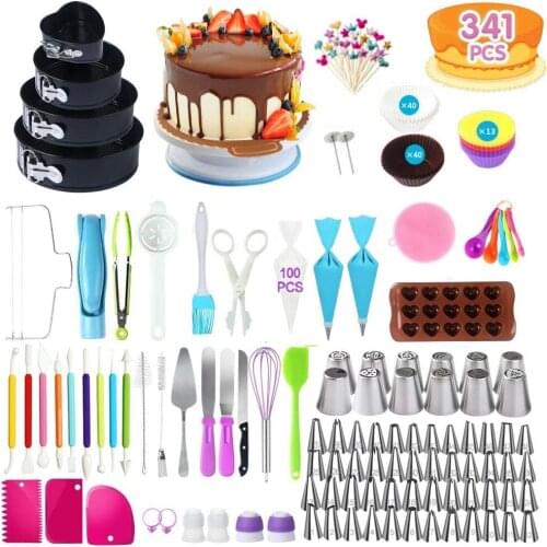 341 Pcs Set Baking Tools Cake Decorating Tools Russian Torch Nozzles Cake Non-slip Turntable Fondant Mould Kitchen Accessories