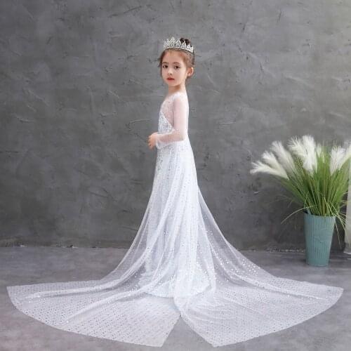 Frozen 2 Fancy Princess Elsa Dress Up Christmas Carnival Girls White Elsa Costume Kids Sequins Wedding Dresses Cosplay Clothes