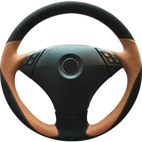 Non-slip Durable Black Suede Brown Leather Car Steering Wheel Cover For Bmw E60 (Sedan )530d 2003 -2009 E61