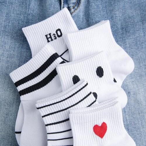5Pairs New Arrivals Japanese Kawaii Women Cotton Socks White Cute Summer Spring Ankle Short Sock Red Heart Dot Long Socks