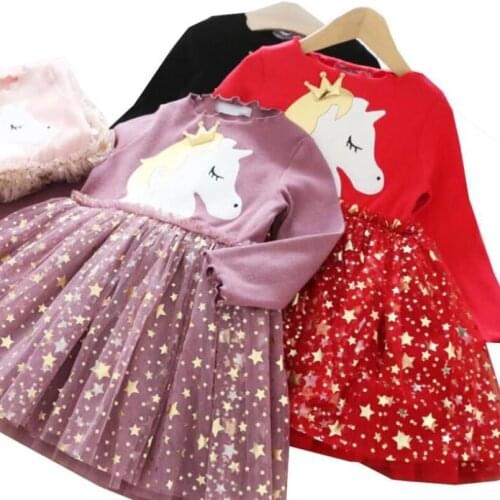 2021 New Spring Autumn Toddler Girls Unicorn Long Sleeve Princess Dress Kids Dresses For Girls Costume Children Party Dress1-7Y