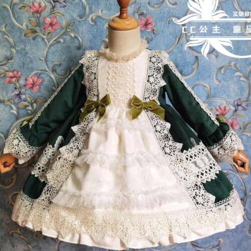 Autumn Winter Spain Children lace stitching velvet lolita dress Warm baby girl Long Sleeve Christmas ball gown Dress