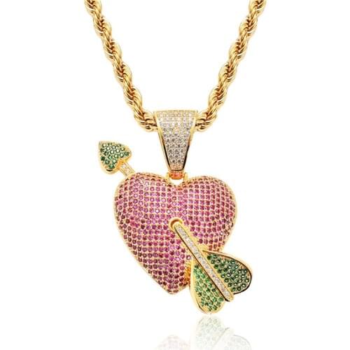 Hip Hop An Arrow Through A Heart Pendant Necklace New Arrival Mens Jewelry 2 Colors Micro Pave Zircon Fashion Necklace