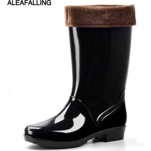 Mid-Tube Rain Boots Womens Water Shoes Non-Slip Waterproof PVC Rubber Shoes Acid and Alkali Resistant Labor Shoes Water Boots