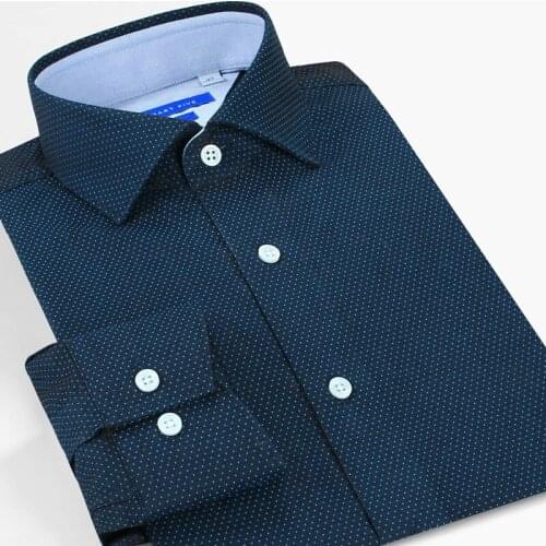 Smart Five Round Collar Long Sleeve Dress Shirts Men Slim Fit Dot Embroidered Office Men Shirt 2020 Chemise homme Clothing