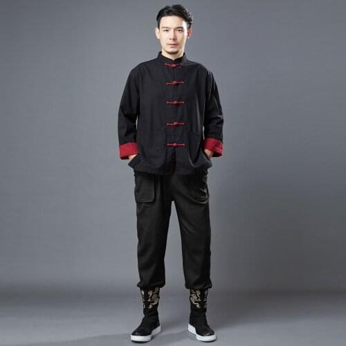 Traditional Chinese Clothing for Men Oriental Solid Color Tai Chi Kung Fu Uniforms Vintagel Male Cotton Linen Casual Tang Suits