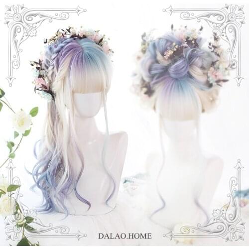 High Quality Harajuku Soft Girl Lolita Aozora Dream Aurora Gradual Change Color Long Curly Wig