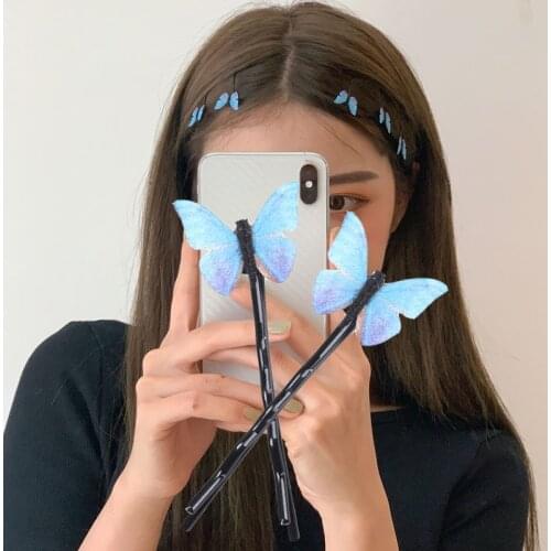 4pcs blue butterfly hairpin black word clip sweet hairpin female bangs u-shaped clip hairpin womens side clip hair accessories