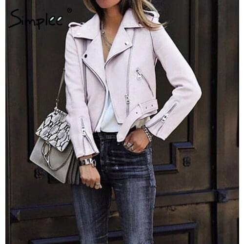 Simplee Leather suede faux leather jacket Women zipper belt moto jacket Cool streetwear ladies' leather jackets winter coat 2017