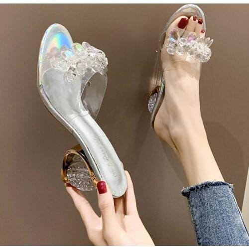 Summer New Wedges Sandals Women Sexy Crystal Transparent High Heels Glass Slippers Slippers Fashion Shoes Salto Alto Feminino