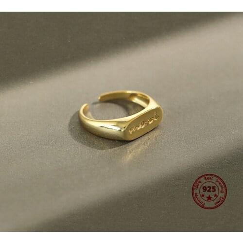 2020 Korean Version Of S925 Sterling Silver Ring Retro Style Ring Face Lettering Simple INS Design Personalized Female Jewelry