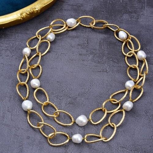40" Womens 15MM Baroque Pearl Gold Plated 18K Chain Necklace