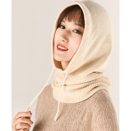 Winter Womens Multi-Functional Knitted Cashmere Wool Skullies Hat Collar Set Beanies Hats Female Hooded Earmuffs Scarf Cap