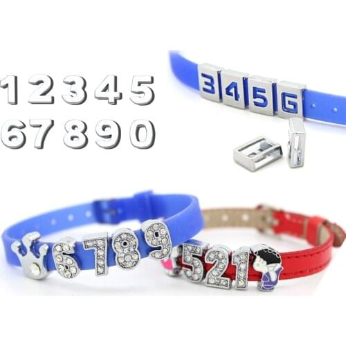 10Pcs/Lot 8mm Slider Number Charms For Bracelet Making Plain Rhinestone Hollow Figure 0-9 Pet Collar DIY Wristband Keychain