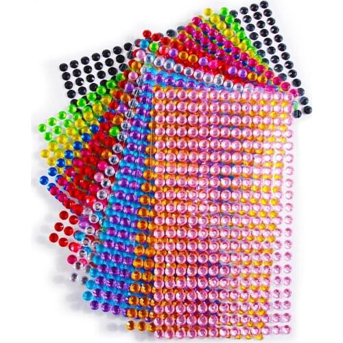 3mm 4mm 5mm 6mm Rhinestone Self Adhesive Colorful Crystal Stickers, 10 Sheet/lot, Wall Sticker Car Sticker DIY Handicrafts Patch