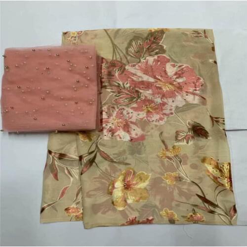5+2 Yards High quality African 100% Silk Chiffon Fabric Embroidered Floral Pattern For Lady Dress Silk Fabric! LXF61711