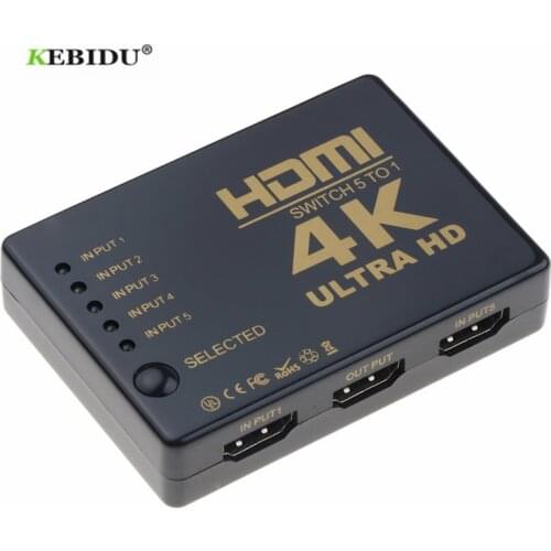 5 Port Splitter Switch Switcher 5 IN 1 Mini Switch Box Selector 3D Format with IR Remote Control for PS3 for HD DVD TV