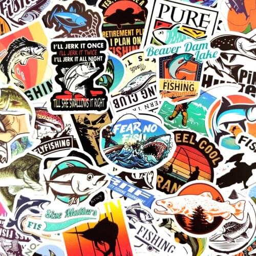 50pcs/Pack Funny Outdoor Fishing Stickers For Suitcase Laptop Refrigerator Moto Skateboard Waterproof PVC Stickers