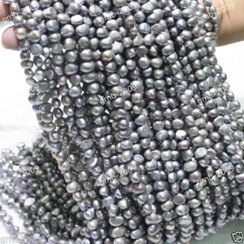 7-8mm Genuine Natural gray Real Freshwater Cultural Pearl Loose Beads pendant 14"