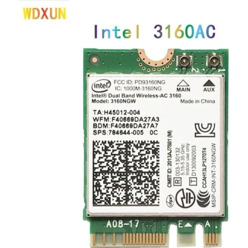 Intel wireless-ac 3160 3160ngw wireless dual band 802.11AC bluetooth 4.0 ngff wifi card