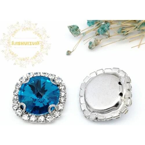 Turquoise Blue Satellite Shape Drill Side Chain Crysta Glass Sewing Rhinestones with Claw DIY Womens Shose and Wedding Dresses