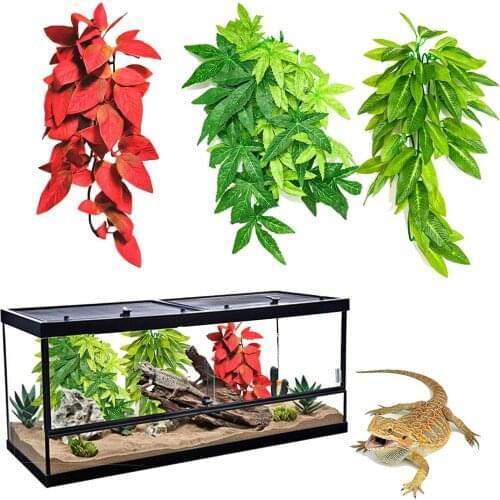 Aquatic Plant Decor Lifelike Amphibian Reptile Terrarium Leaves Reptile Habitats Plant Aquarium Hanging Plant With Suction Cup