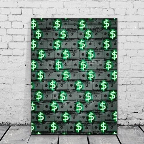 Home Decor Canvas American Dollar Prints Painting Neon Sign Poster Wall Art Modular Money Pictures For Bedside Background Frame