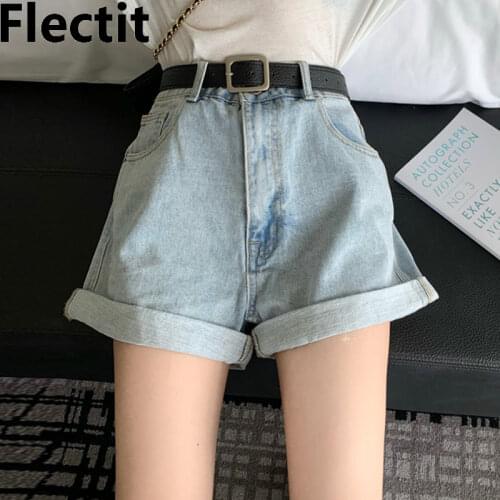 Flectit Roll Up High Waist Denim Shorts Oversized Vintage Jean Shorts Summer Student Girl Women Casual Outfits