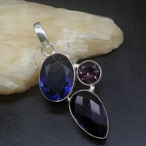 Gemstonefactory Jewelry Big Promotion 925 Silver Amazing Blue Topaz Purple Amethyst Women Ladies Gifts Necklace Pendant 1207
