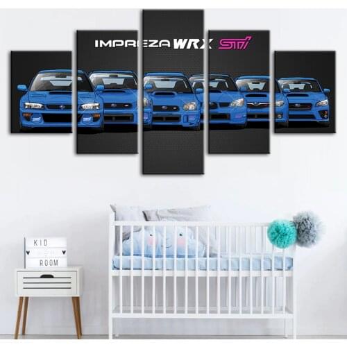 Hd Prints Home Decoration Wall Art Modular 5 Pieces Blue Cool Car Fashion Poster Painting Canvas Pictures For Living Room Framed