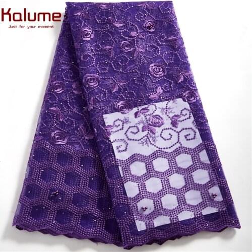 Kalume 2021 Latest African Brocade Lace Fabric Design French Tissue Lace Fabric Stones Nigerian Net Lace Fabric For Dress H2500