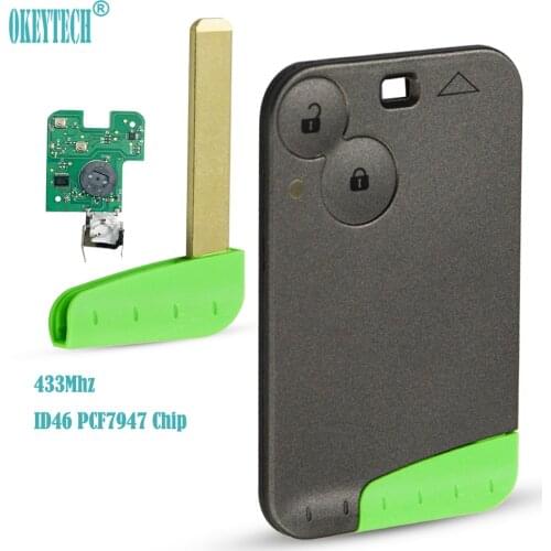 OkeyTech 2 Button Remote Card Control Car Key with Uncut Key Blade with 433Mhz ID46 PCF7947 Chip without LOGO for Renault Laguna