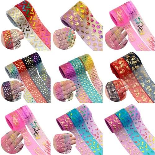 Valentines' Organza Ribbon Gold Foil Fabric Gift Packing Material Rolls Hair Bow Art Sewing Garment Wedding Decoration,50Yc18753