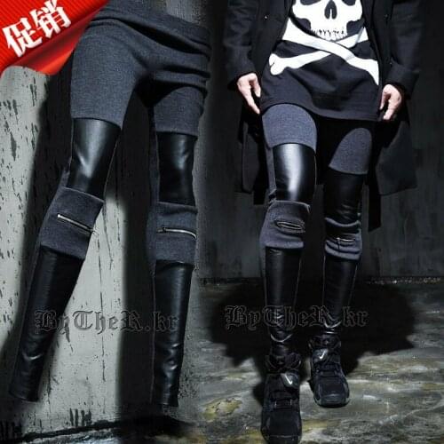 2016 mens male autumn and winter slim legging avant-garde leather zipper tight legging trousers singer costumes clothing
