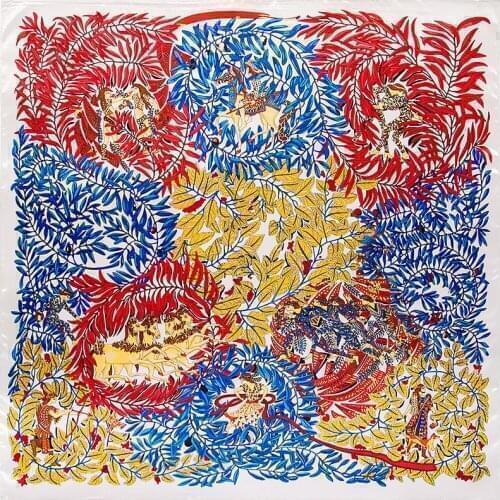 POBING New Square Hijab Scarf Women Indian Leaves Print Soft Satin Silk Scarves Head Handkerchief Wholesale Shawl Wrap 90x90CM