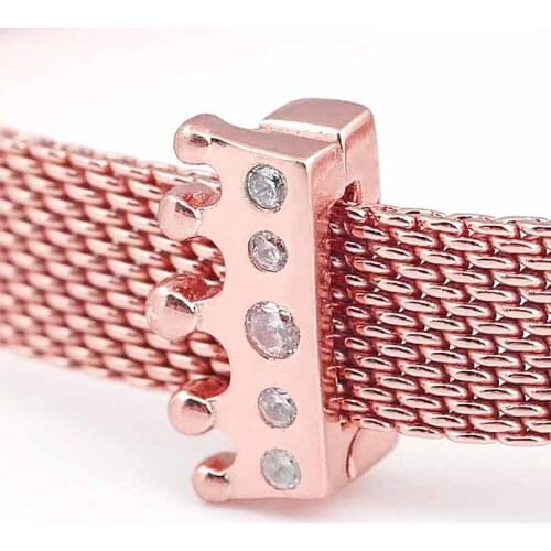 Original Rose Reflexions Royal Crown Clip With Crystal Beads Fit 925 Sterling Silver pan Bead Charm Bracelet Diy Jewelry