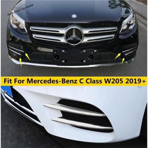 Yimaautotrims For Mercedes-Benz C Class W205 2019 2020 Chrome / Carbon Fiber Look Front Fog Lights Lamps Eyebrow Cover Trim