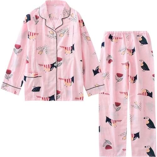 100% Cotton Cartoon Pajamas Set Full Sleeve T-shirt Long Pants 2Piece/Set Hot Pyjama Big Size Mom Homewear Cozy Casual Sleepwear