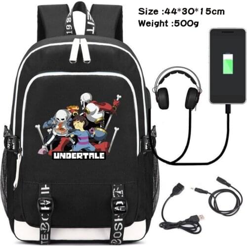 Hot Game Undertale Backpack Knapsack Black Nochila School Student Otaku Bag USB Charge Capacity Travel Mochila Escolar