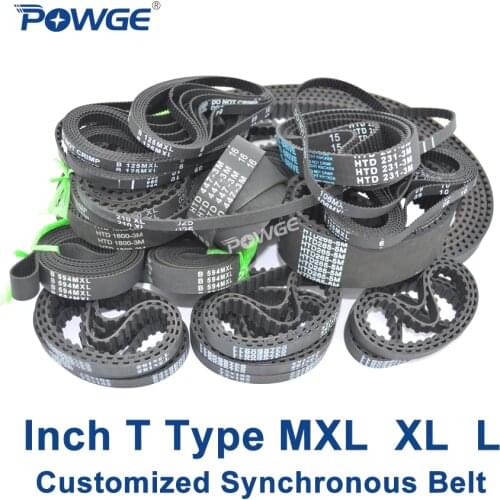 POWGE Trapezoid Inch MXL XL XXL L H XH XXH T2.5 T5 T10 T20 AT5 AT10 Synchronous belt Rubber Customized Various Timing pulley