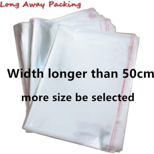 Width 50 to 65cm Large Plastic Transparent Bags Opp Bag Clothing Packing Storage Toy Gift Bag Multiple Size Self Adhesive