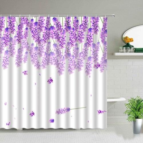 Lavender Flower Shower Curtain Floral Plant Rose Cactus Green Leaf Print Bathroom Decor Waterproof Fabric Bath Curtain With Hook