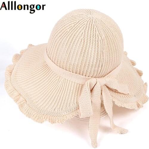 Foldable Outdoor Sun Protection Hat Women 2021 Summer Hat Sun Protection Wide Brim Bow Bucket Beach Hat Visor Cap Chapeau Femme