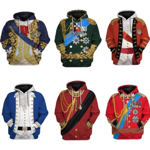 Medieval Hoodie Retro Sweatshirts, George Washington/Napoleon/Alexander Hamilton 3D Print Sweatshirt Hoodies S-7XL