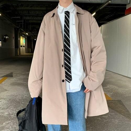 Large Size Trench Coat Mens Fashion Casual Long Coat Men Streetwear Korean Loose Windbreaker Jacket Mens Overcoat M-5XL