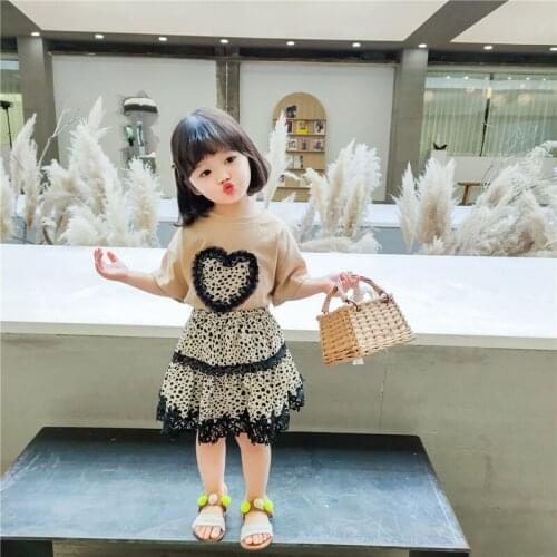 1 2 3 4 5 6 Years Toddler Girls Sets Fashion Leopard Short Sleeve T-Shirt Skirt 2pcs Kids Clothing 2020 Summer Baby Girl Suits
