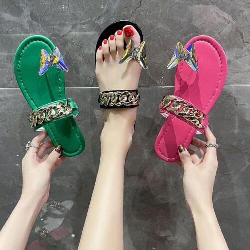 2021 Women Flat Slippers Beach Shoes Summer Roman Ladies Sandal Fashion Butterfly Female Outdoor Casual Sandal Chain Footwear