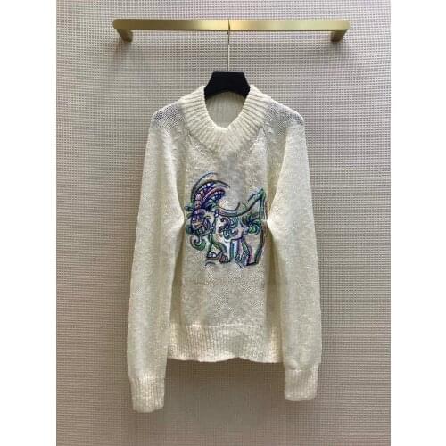 Wool Sweaters Women High-end 2021 New Cartoon Embroidery Fashion O-neck Long Sleeve Casual Loose Knit Pullovers Jumper