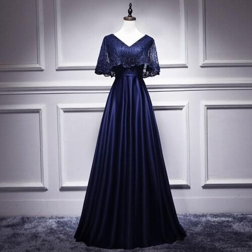2020 V-Neck Navy Blue Satin Evening Dresses Ever Pretty A-Line Elegant Formal Long Dresses Vestidos De Fiesta