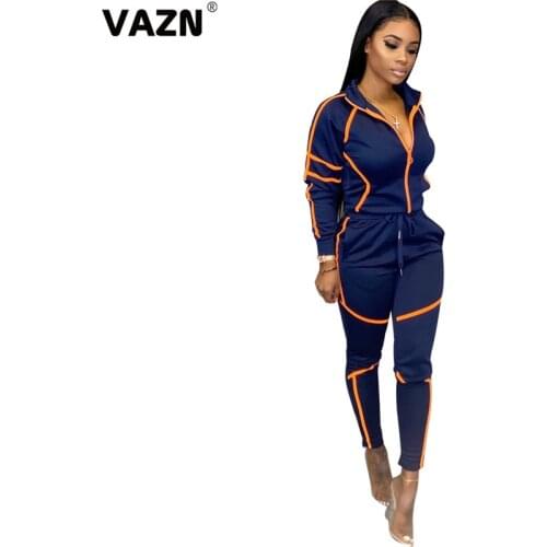 VAZN 2020 Casual Gym Fitness Sport Running Sexy Lady Outfits Tracksuits Women O-neck Striped Print Summer Holiday Sets
